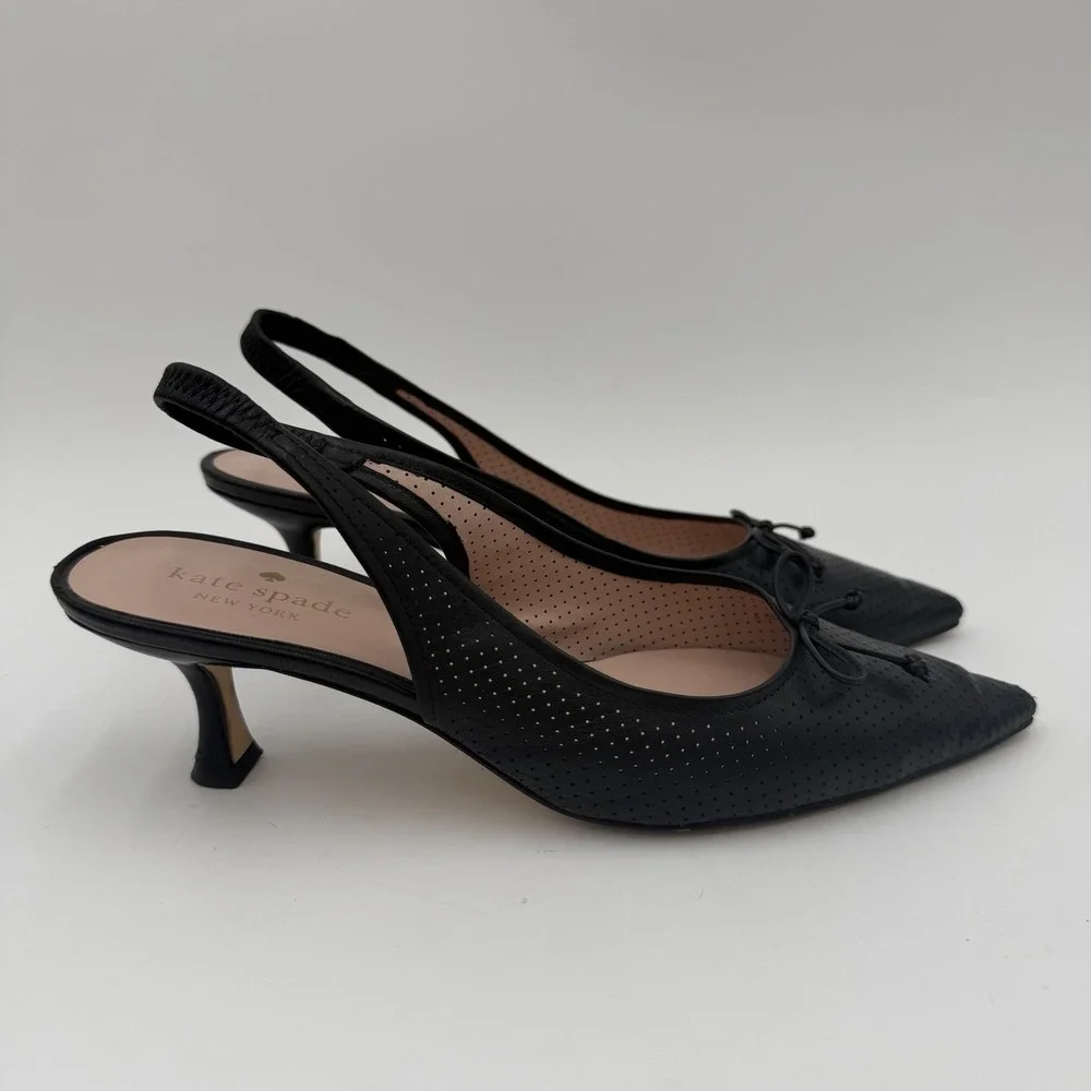Kate Spade Veronica Black Slip On Kitten Heel Sandals Women's 8.5 Slingback